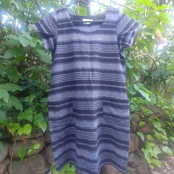 Mata Traders size Small striped pocket T shirt dress blue short sleeves - Picture 1 of 8